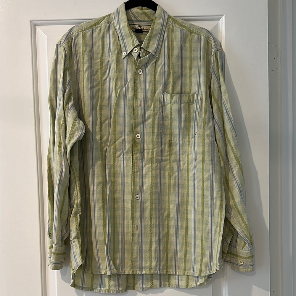 Tommy Bahama Men's Green Striped Shirt Large